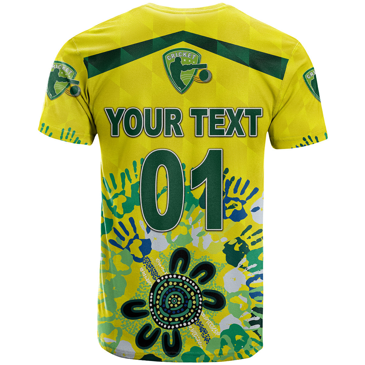 Custom Australia Cricket T-Shirt Aboriginal Style Unique Yellow Graphic Tee