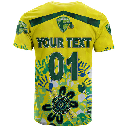 Custom Australia Cricket T-Shirt Aboriginal Style Unique Yellow Graphic Tee