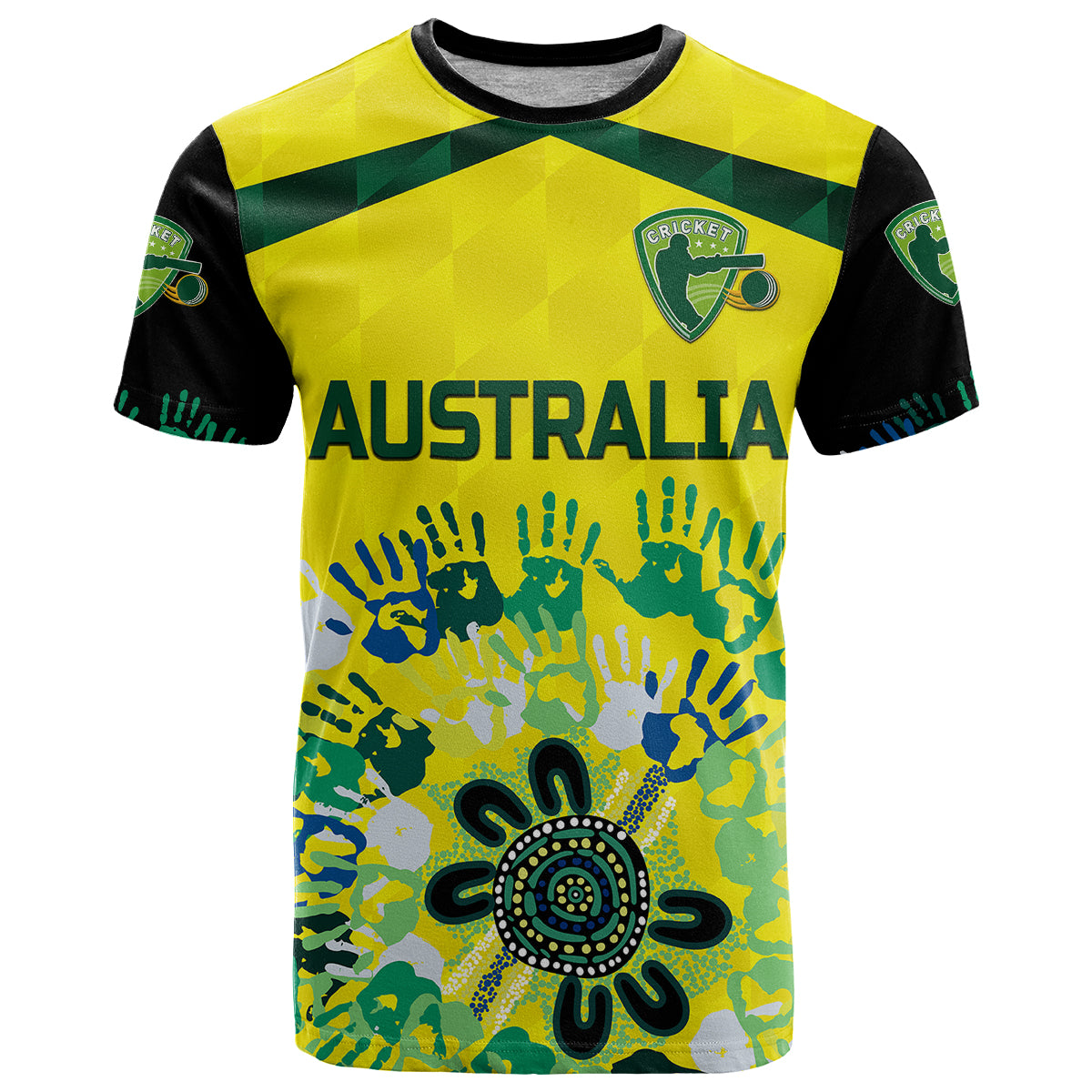 Custom Australia Cricket T-Shirt Aboriginal Style Unique Black Graphic Tee