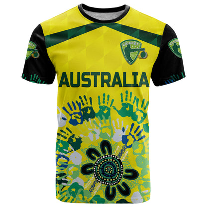 Custom Australia Cricket T-Shirt Aboriginal Style Unique Black Graphic Tee