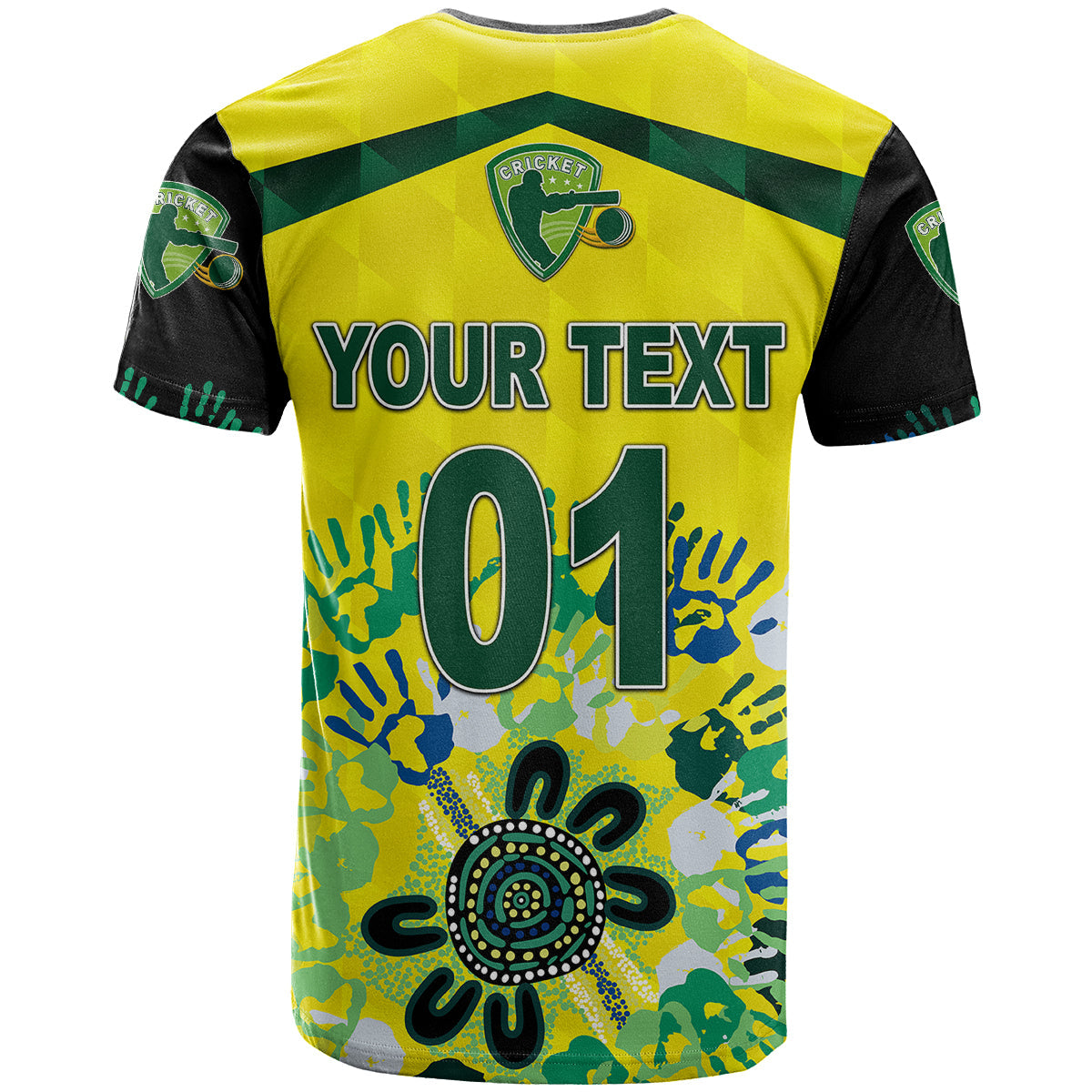 Custom Australia Cricket T-Shirt Aboriginal Style Unique Black Graphic Tee