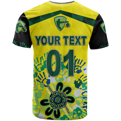 Custom Australia Cricket T-Shirt Aboriginal Style Unique Black Graphic Tee