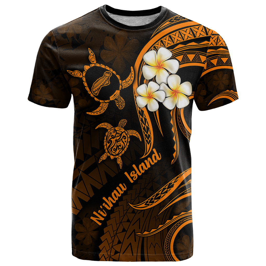 Hawaii T-Shirt Niihau Islands Polynesian Sunset Plumeria Gold Vibe Graphic Tee
