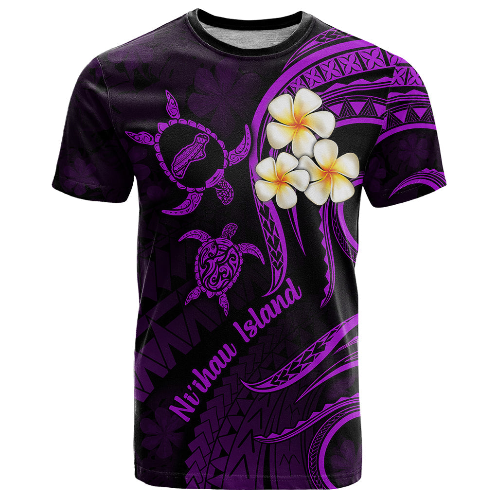 Polynesian Hawaii T-Shirt Niihau Islands with Pacific Plumeria Purple Vibe Graphic Tee