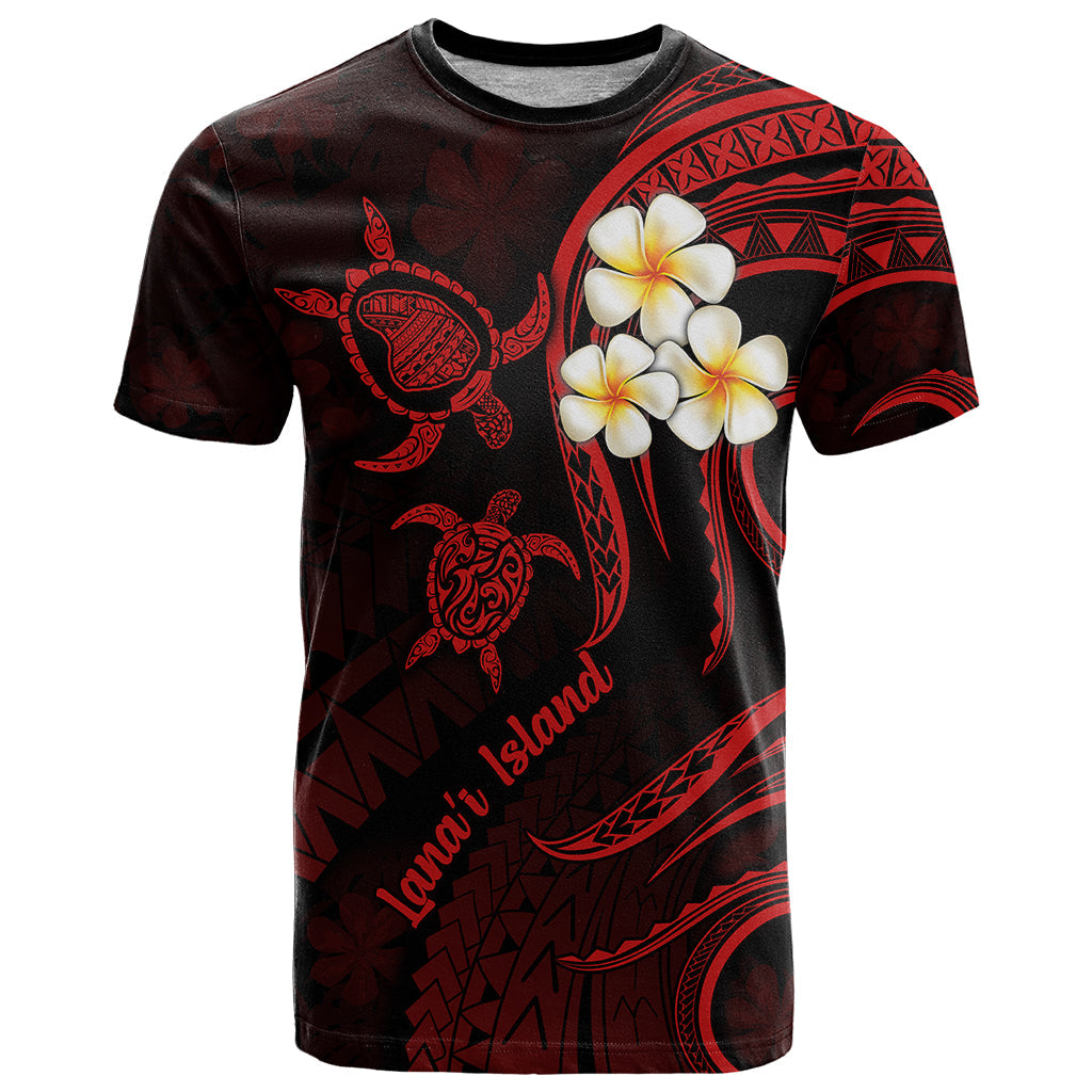 Polynesian Hawaii T-Shirt Lanai Islands with Pacific Plumeria Red Vibe Graphic Tee