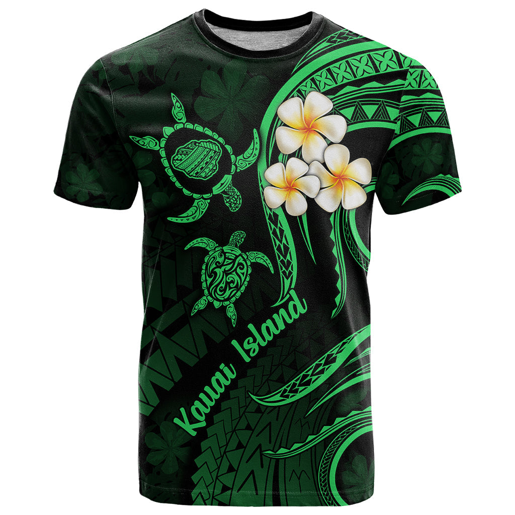 Hawaii T-Shirt Kauai Islands Polynesian Sunset Plumeria Green Vibe Graphic Tee