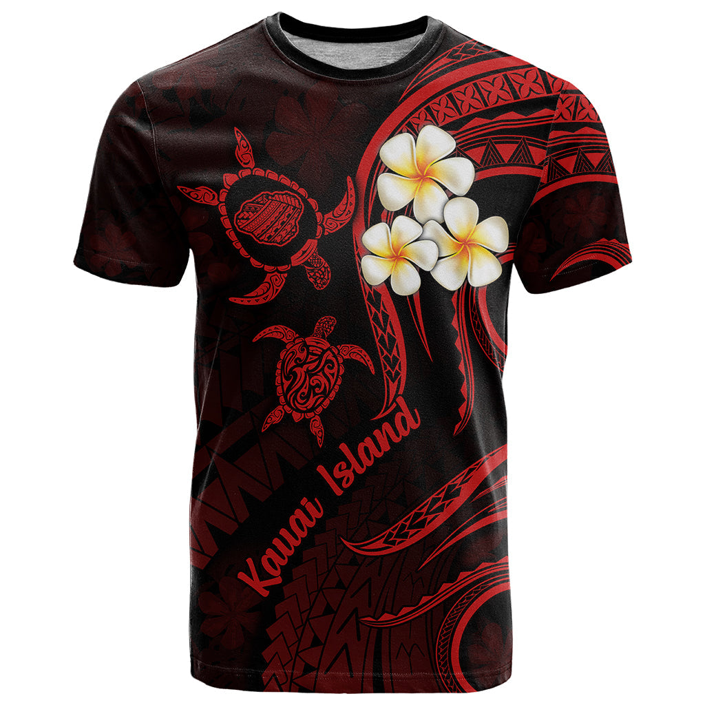 Polynesian Hawaii T-Shirt Kauai Islands with Pacific Plumeria Red Vibe Graphic Tee