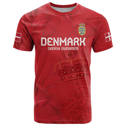 Custom Denmark Football T-Shirt With Coat of Arm Graphic Tee
