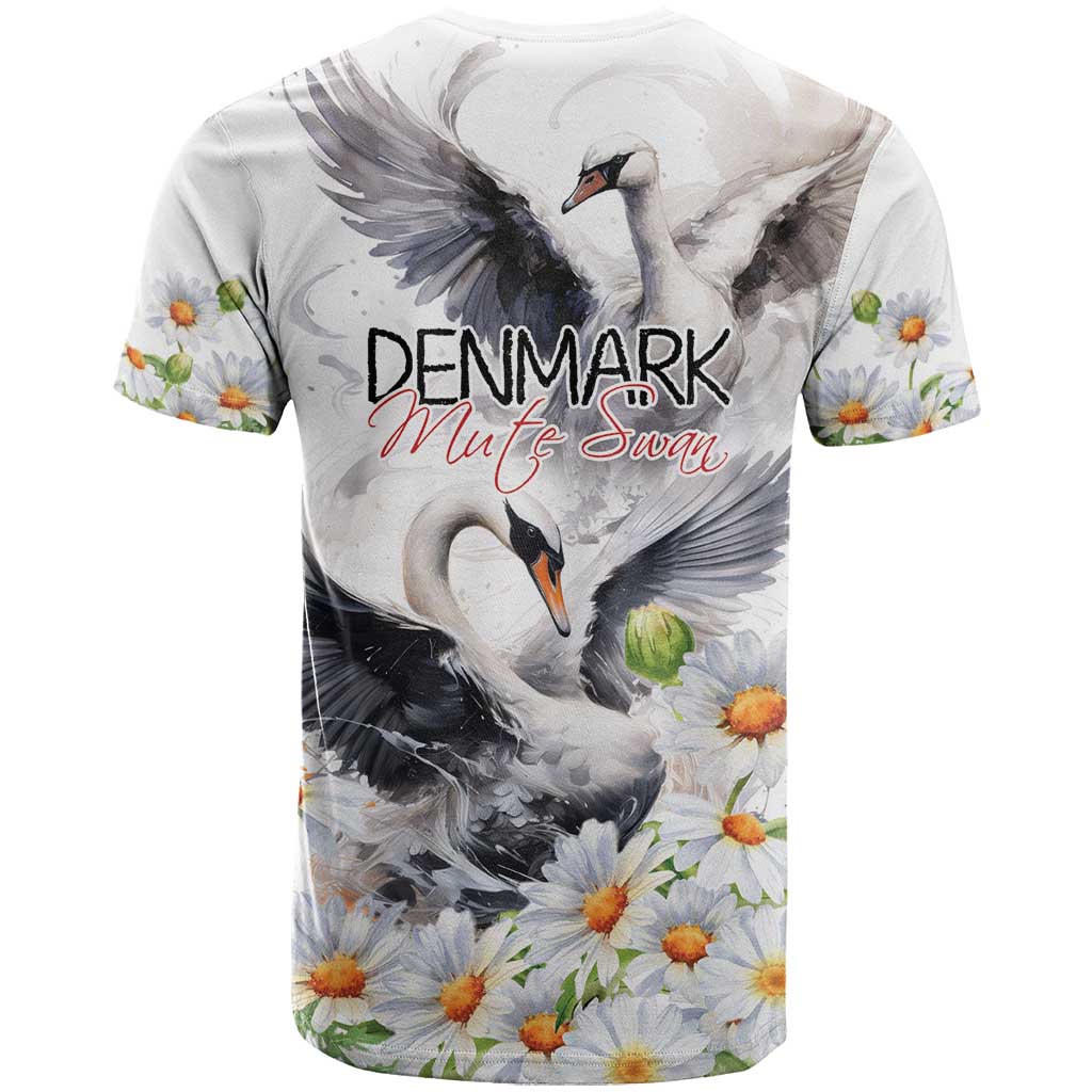 Denmark Mute Swan T-Shirt With Chamomile Daisy Flowers Graphic Tee