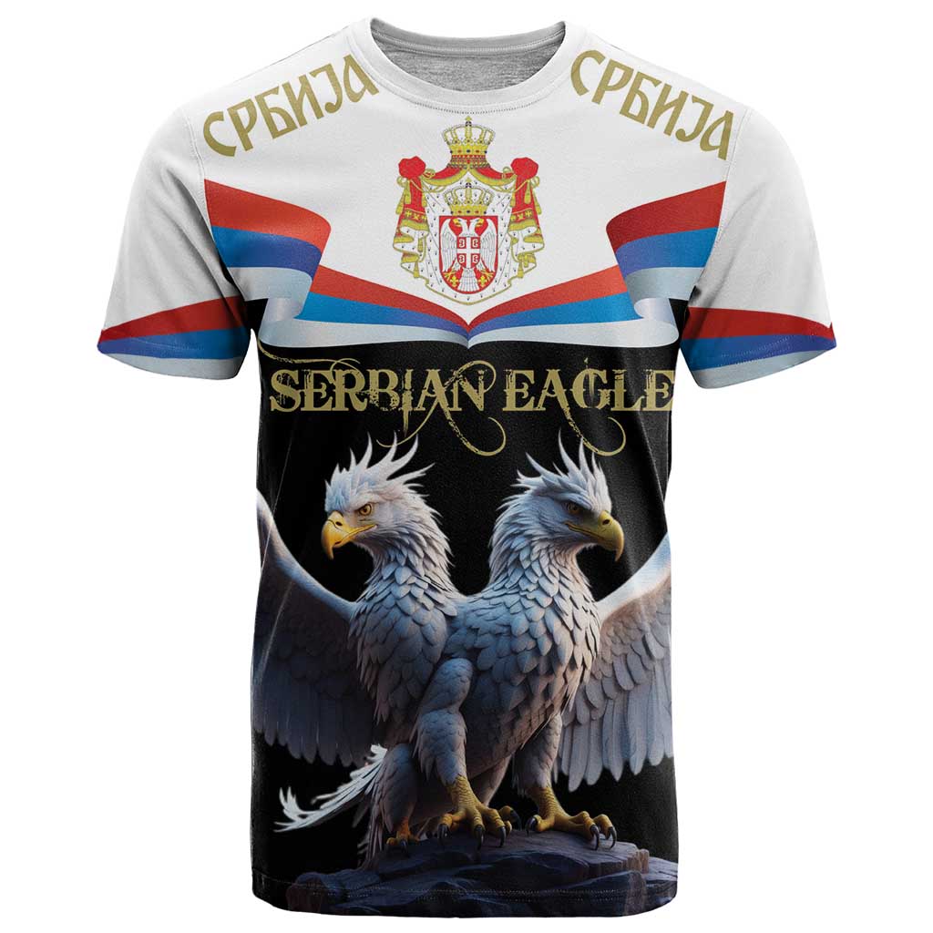 Serbia Silver Double-headed Eagle T-Shirt Graphic Tee