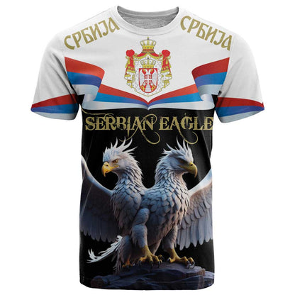 Serbia Silver Double-headed Eagle T-Shirt Graphic Tee