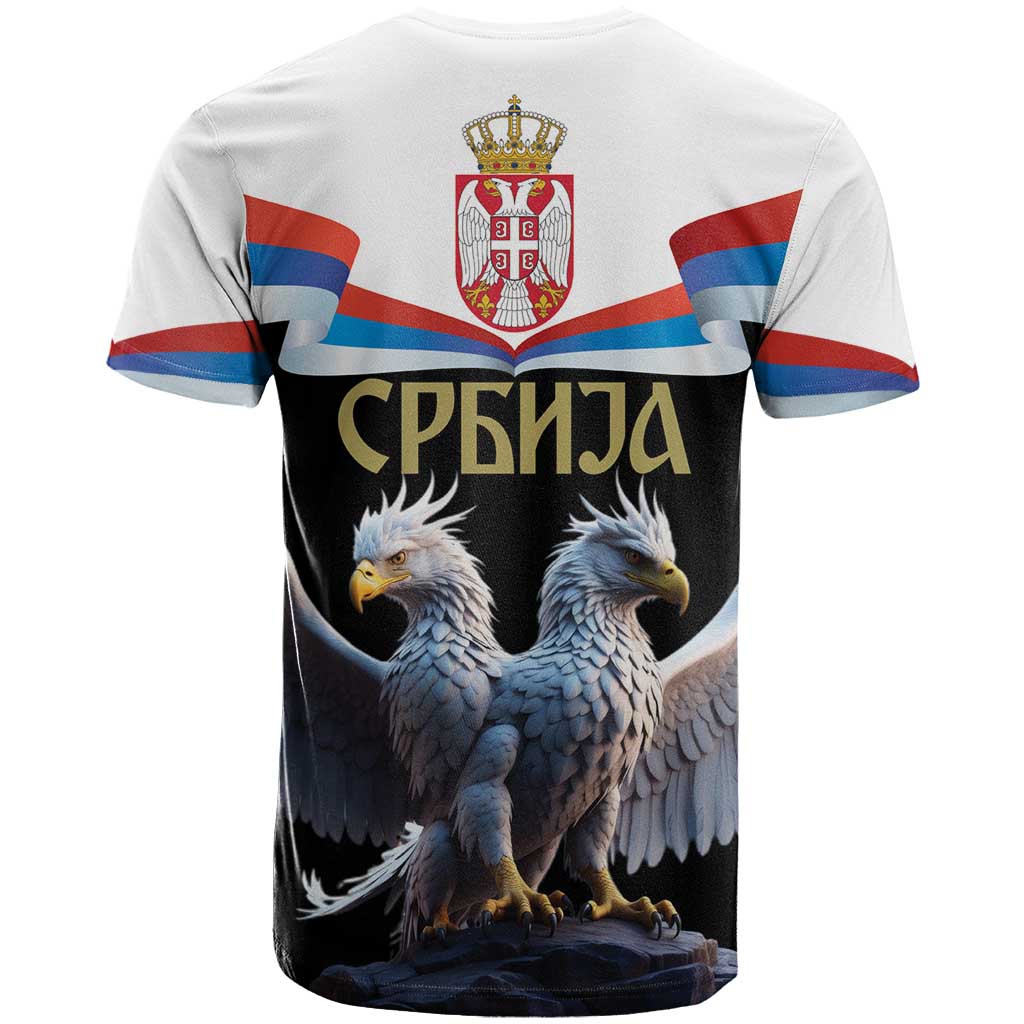 Serbia Silver Double-headed Eagle T-Shirt Graphic Tee
