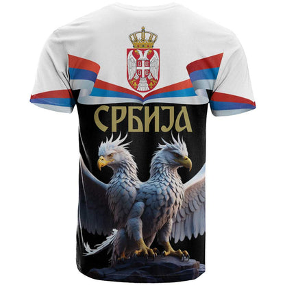 Serbia Silver Double-headed Eagle T-Shirt Graphic Tee