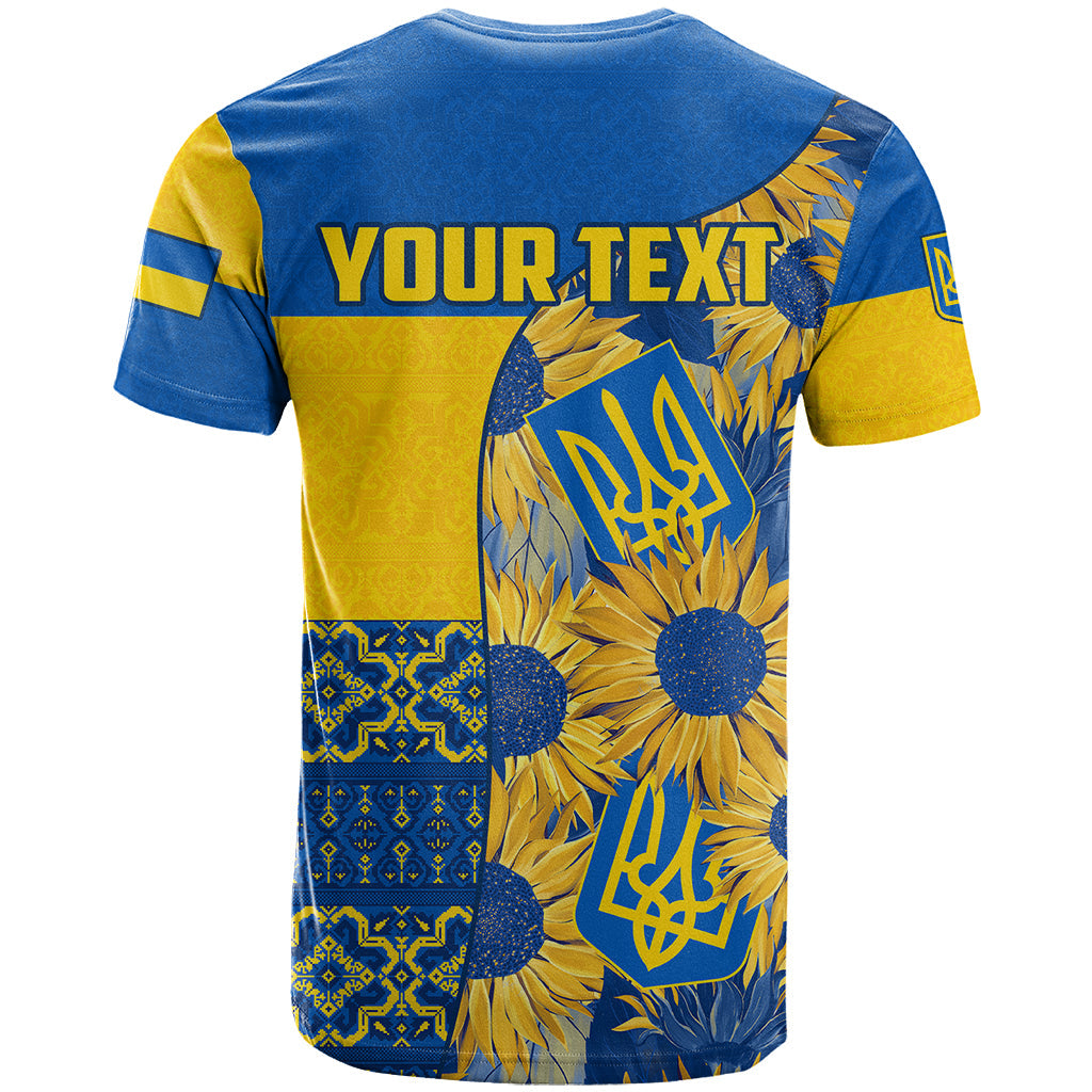 Personalised Ukraine T-Shirt Ukrainian Coat of Arms and Folk Sunflower Graphic Tee