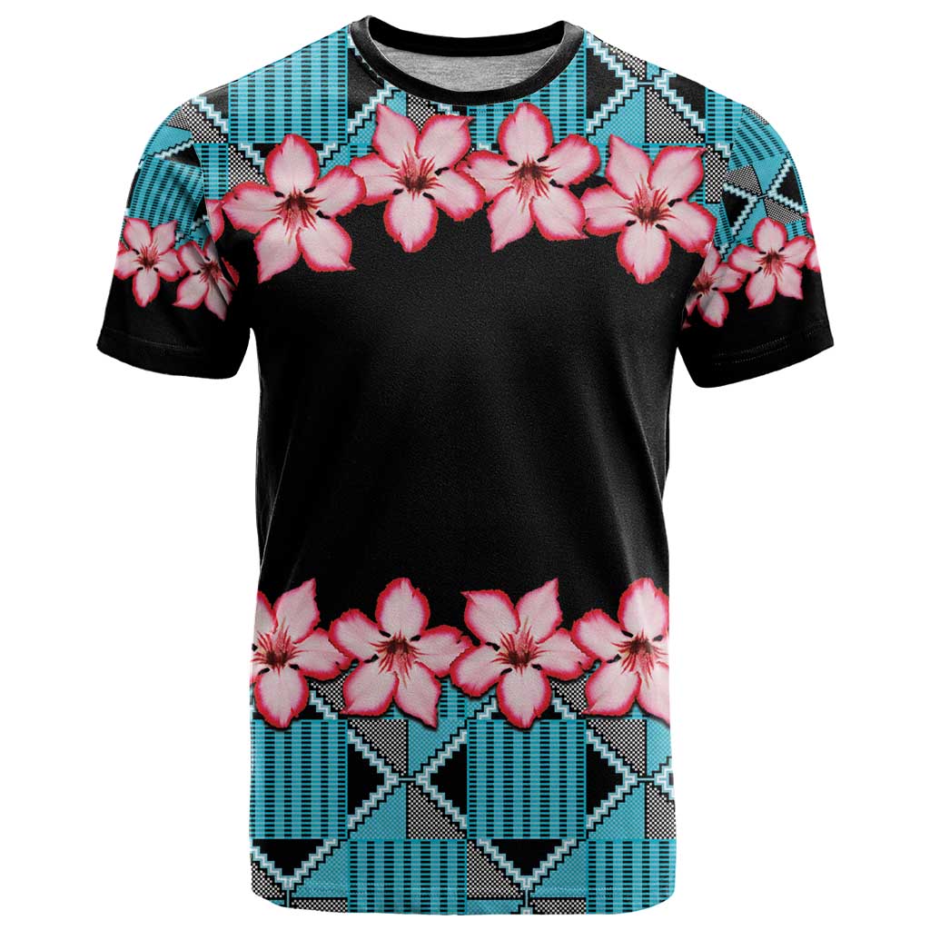 African Adenium Multiflorum Flowers T-Shirt with Kente Style Graphic Tee