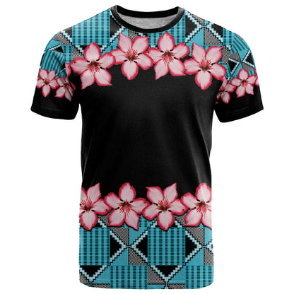 African Adenium Multiflorum Flowers T-Shirt with Kente Style Graphic Tee