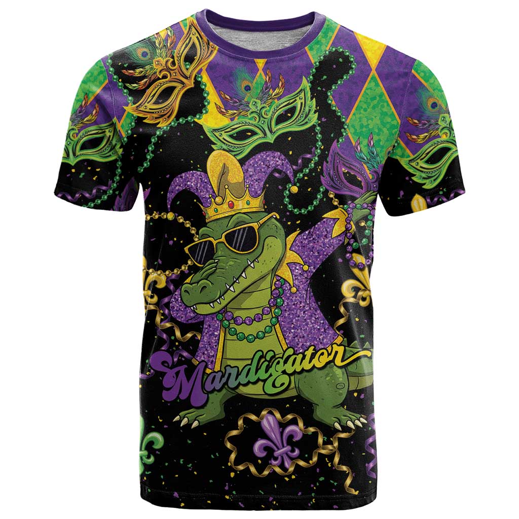 Mardi Gras Alligator T-Shirt Mardigator On Tuesdays We Wear Beads Graphic Tee