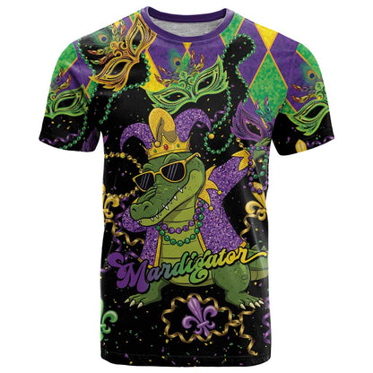 Mardi Gras Alligator T-Shirt Mardigator On Tuesdays We Wear Beads Graphic Tee