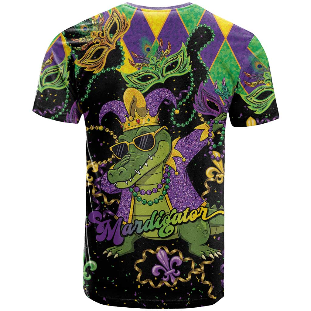 Mardi Gras Alligator T-Shirt Mardigator On Tuesdays We Wear Beads Graphic Tee