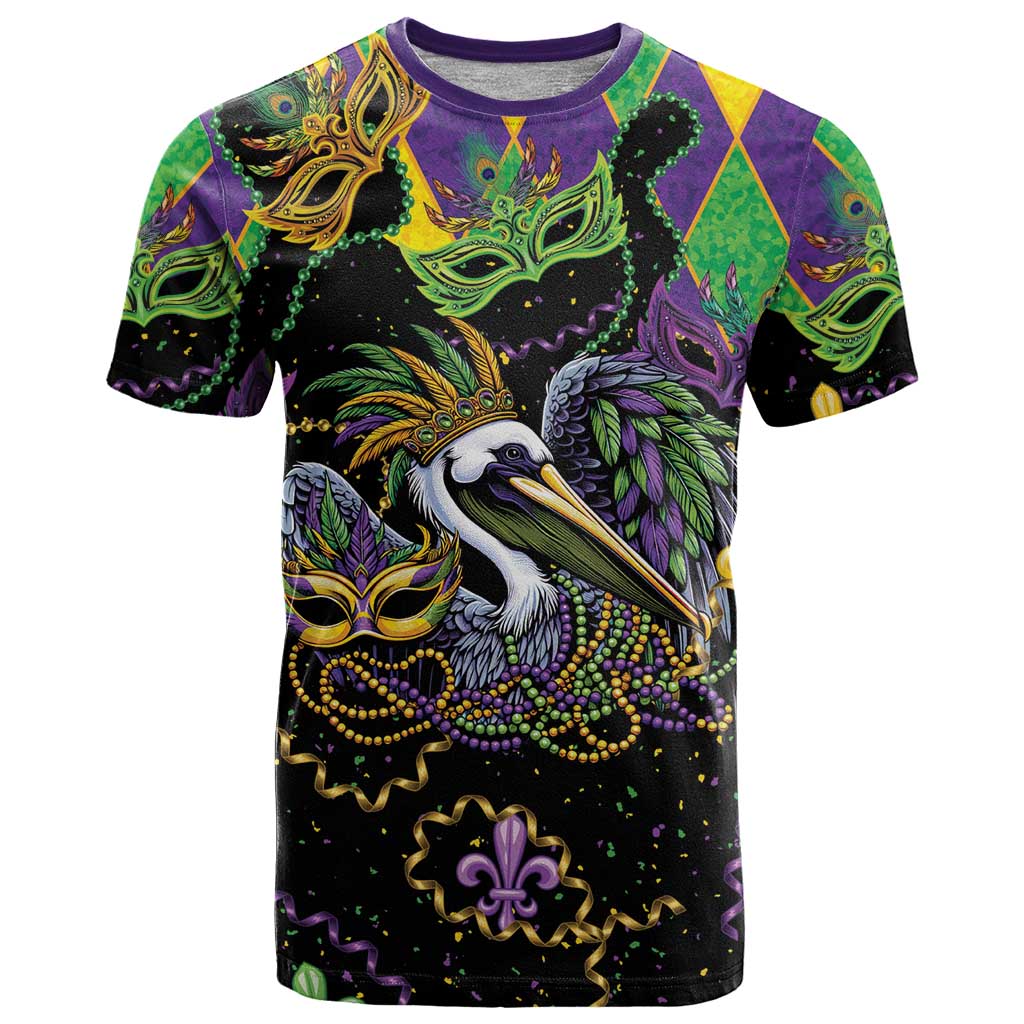 Mardi Gras Pelican T-Shirt On Tuesdays We Wear Beads Graphic Tee