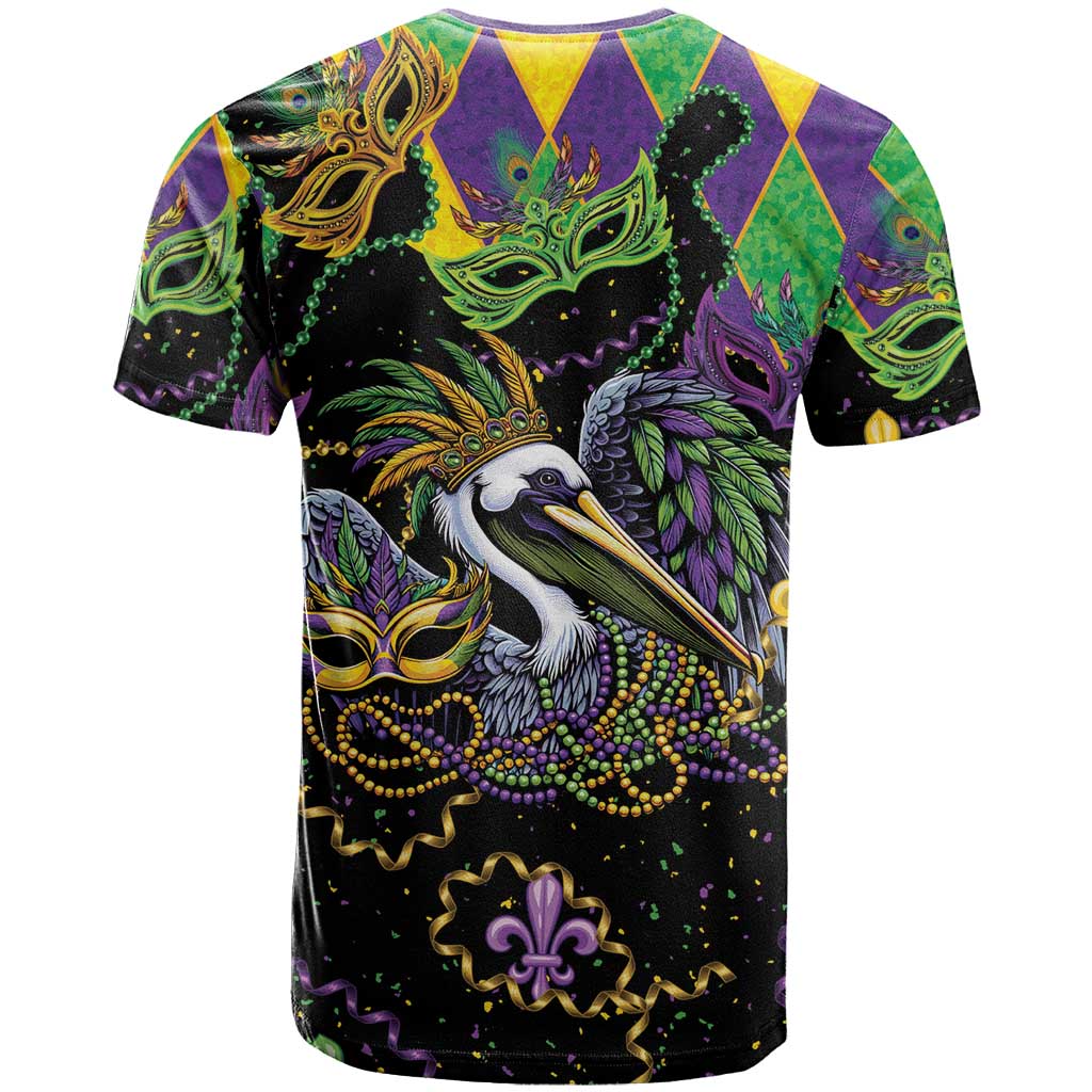 Mardi Gras Pelican T-Shirt On Tuesdays We Wear Beads Graphic Tee