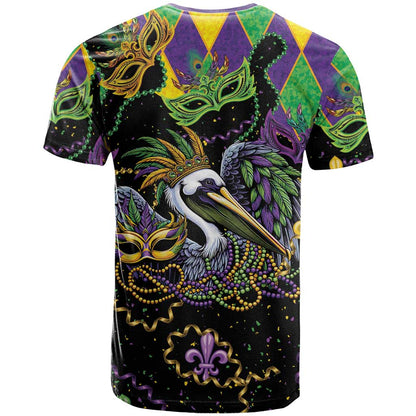 Mardi Gras Pelican T-Shirt On Tuesdays We Wear Beads Graphic Tee