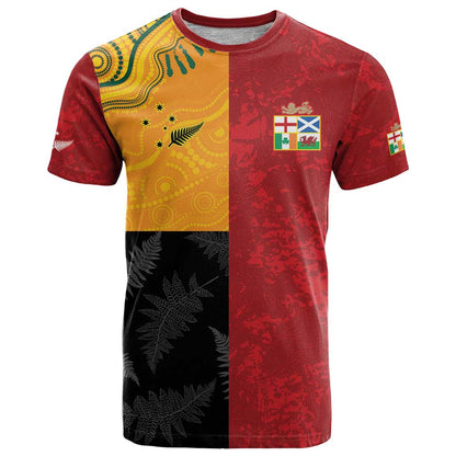 Custom British Lions-AUNZ T-Shirt Australia-New Zealand Indigenous Motif Graphic Tee