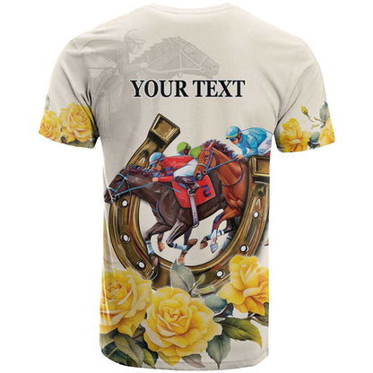 Melbourne Horse Racing Personalised T-Shirt Australian Horse With Yellow Roses Graphic Tee