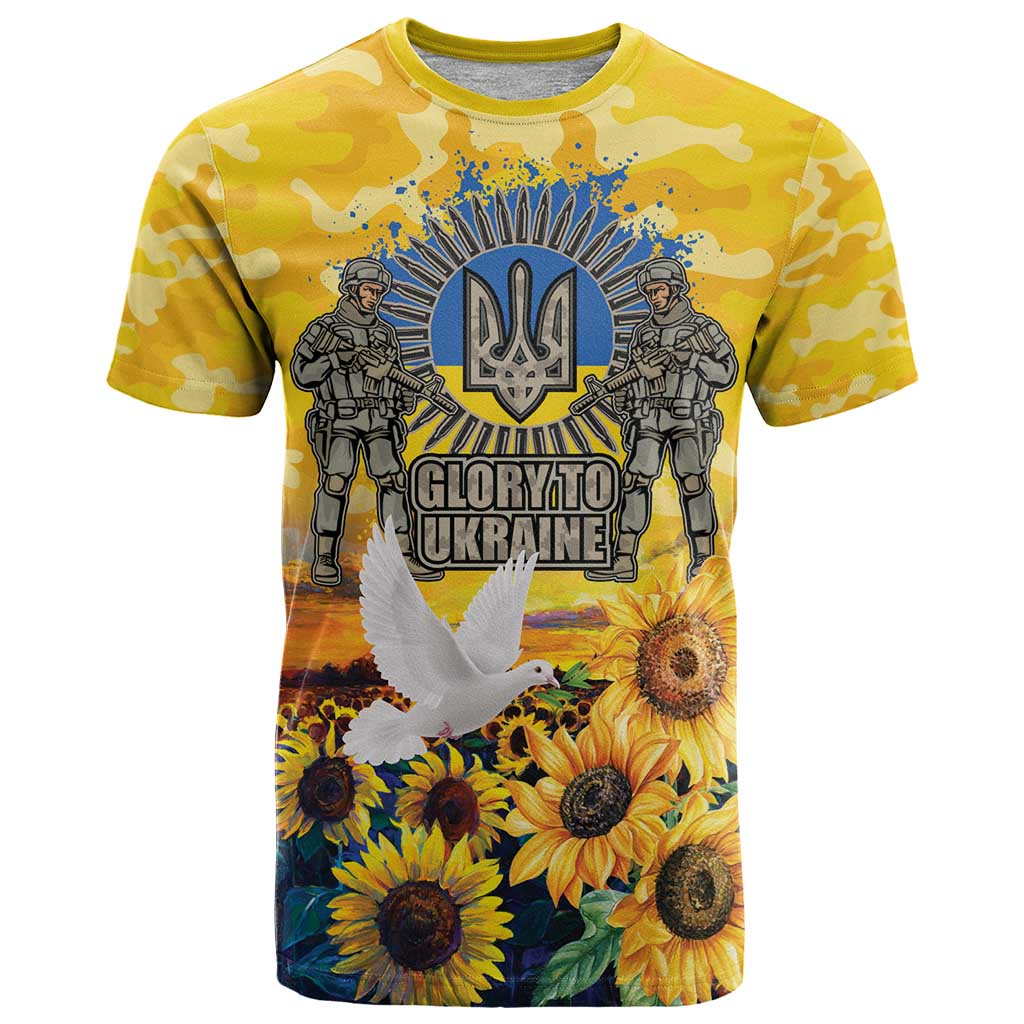 Glory to Ukraine T-Shirt Sunflower Field Modern Art Graphic Tee