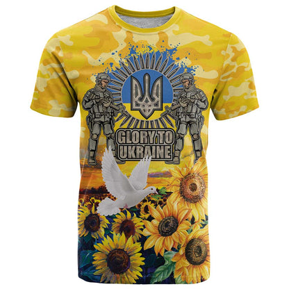 Glory to Ukraine T-Shirt Sunflower Field Modern Art Graphic Tee