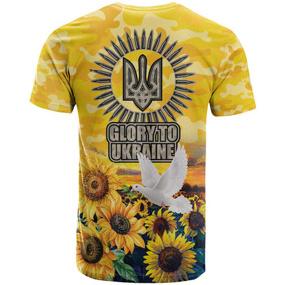 Glory to Ukraine T-Shirt Sunflower Field Modern Art Graphic Tee