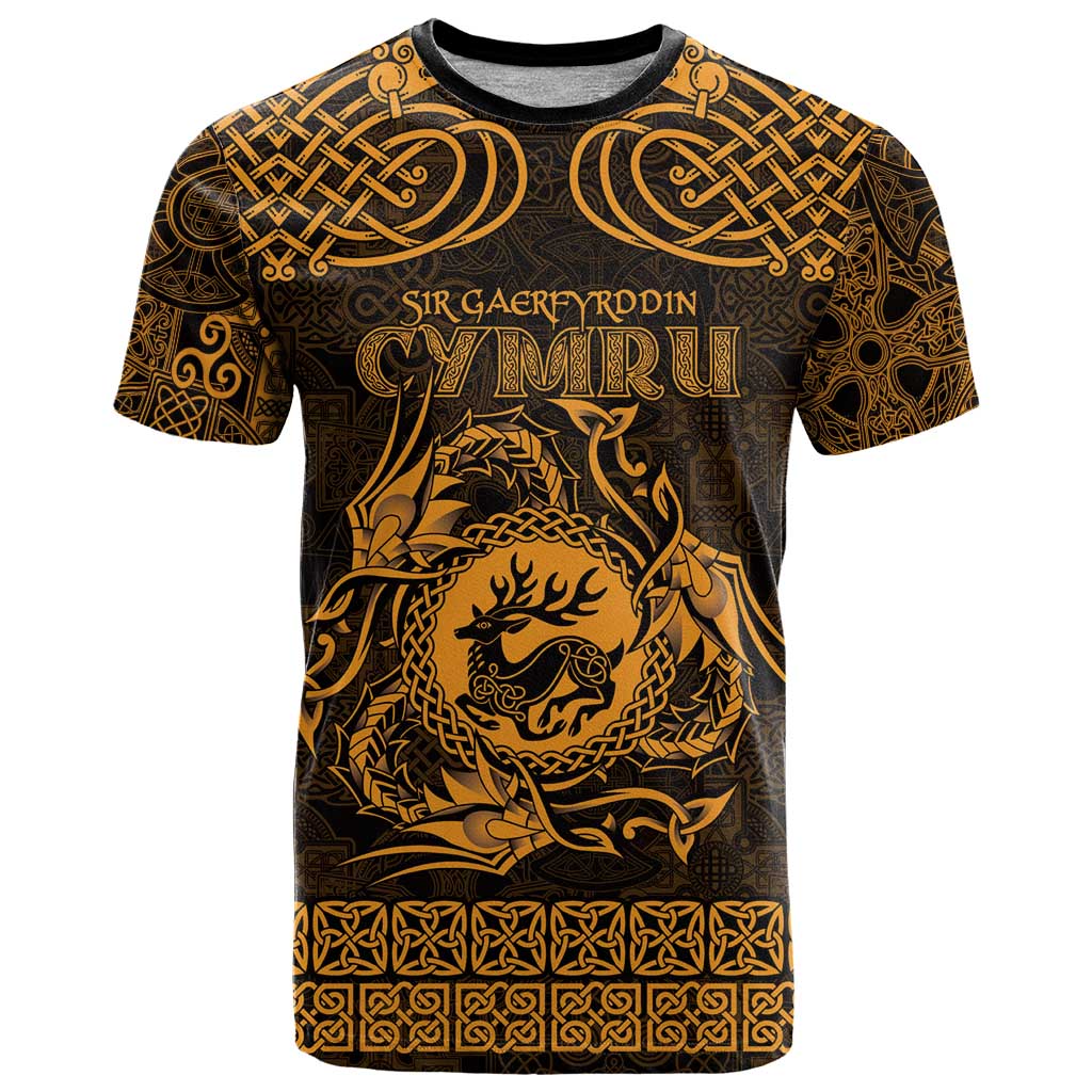 Personalized Carmarthenshire Sir Gaerfyrddin T-Shirt Gold Deer Stag Celtic-inspired Graphic Tee