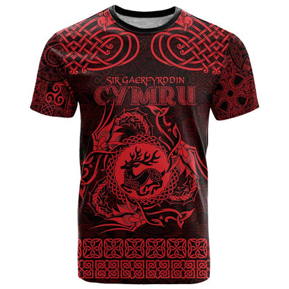 Personalized Carmarthenshire Sir Gaerfyrddin T-Shirt Red Deer Stag Celtic-inspired Graphic Tee