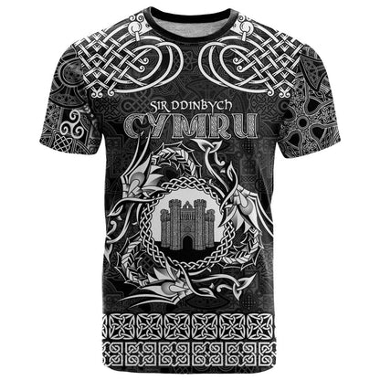 Personalized Denbighshire Sir Ddinbych T-Shirt Black Gatehouse Denbigh Castle Celtic-inspired Graphic Tee