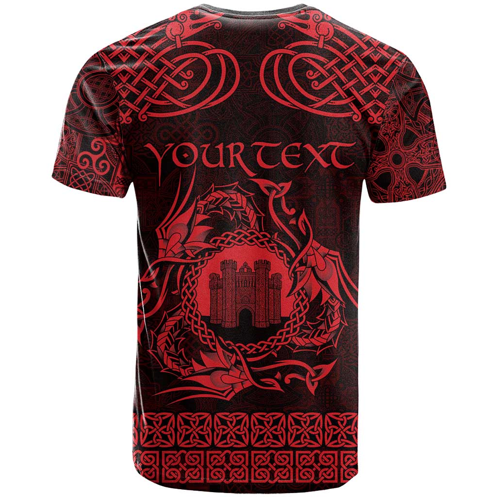 Personalized Denbighshire Sir Ddinbych T-Shirt Red Gatehouse Denbigh Castle Celtic-inspired Graphic Tee