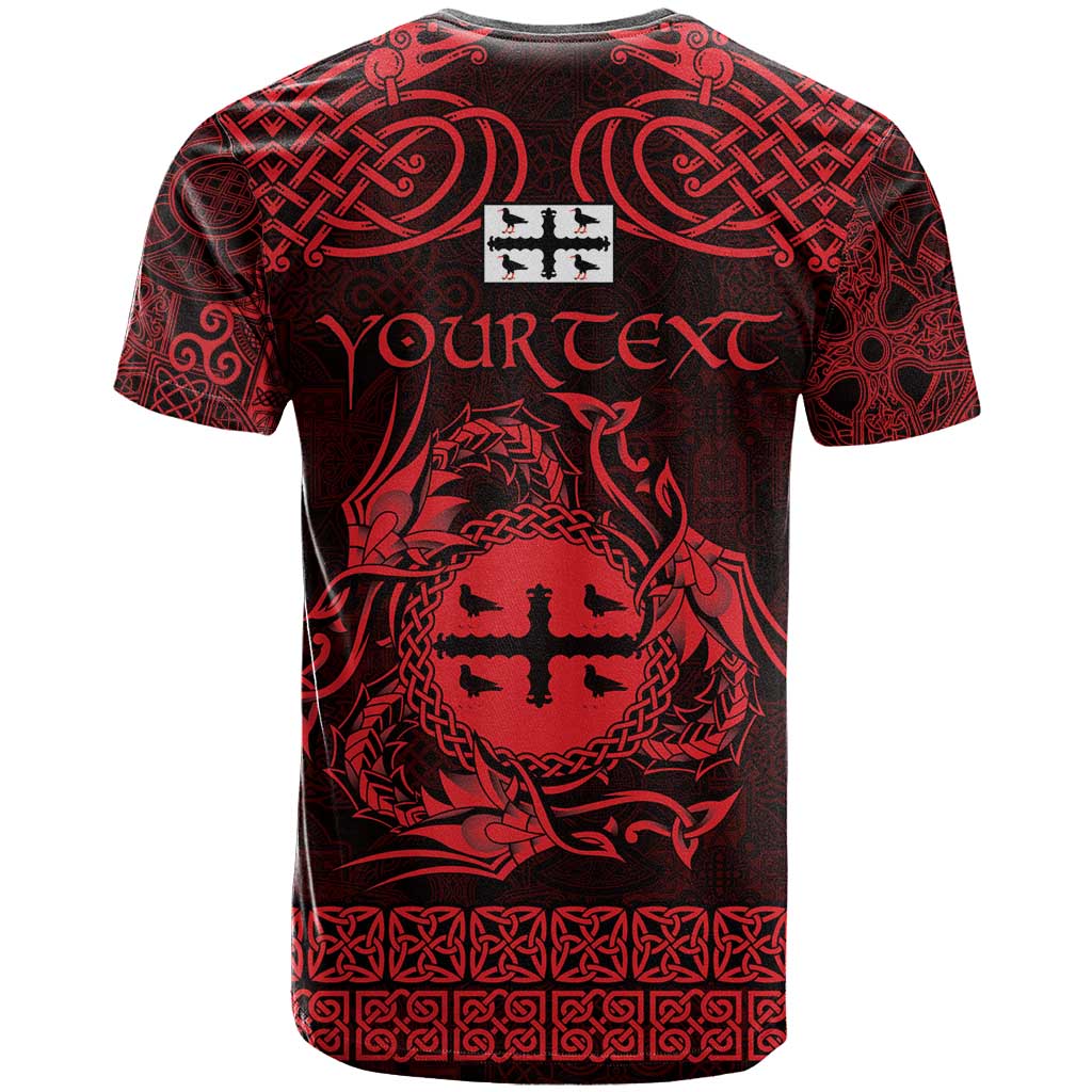 Personalized Flintshire Sir y Fflint T-Shirt Red Four Choughs Celtic-inspired Graphic Tee