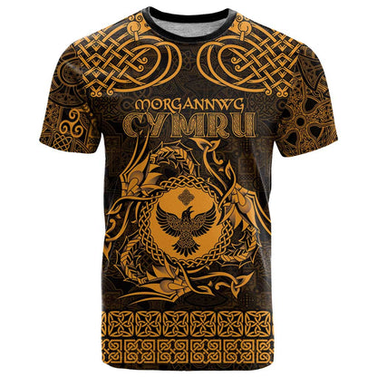 Personalized Glamorgan Morgannwg T-Shirt Gold Raven Celtic-inspired Graphic Tee