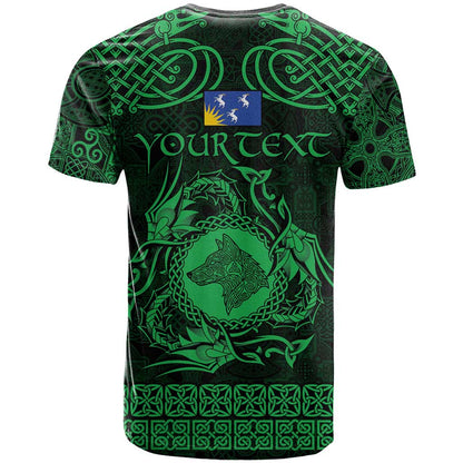 Personalized Merionethshire Meirionnydd T-Shirt Green Wolf Celtic-inspired Graphic Tee