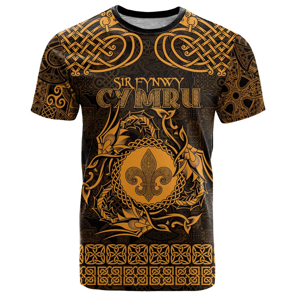 Personalized Monmouthshire Sir Fynwy T-Shirt Gold Fleur-de-lis Celtic-inspired Graphic Tee