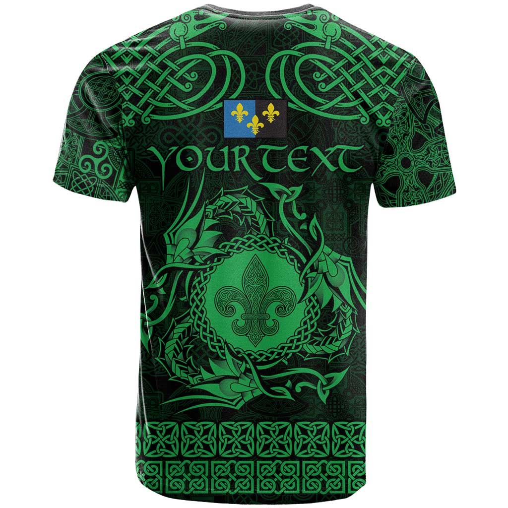 Personalized Monmouthshire Sir Fynwy T-Shirt Green Fleur-de-lis Celtic-inspired Graphic Tee