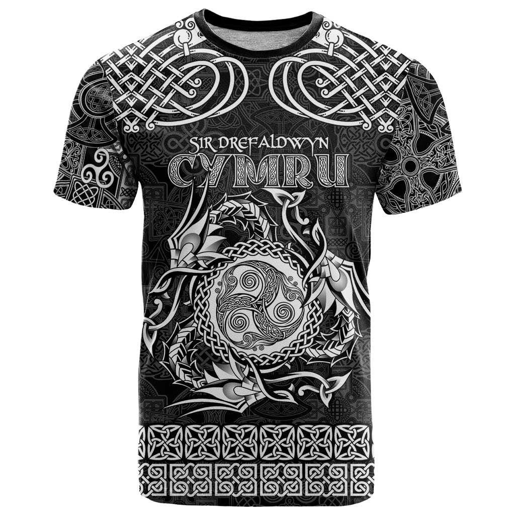 Personalized Montgomeryshire Sir Drefaldwyn T-Shirt Black Water Triskele Celtic-inspired Graphic Tee