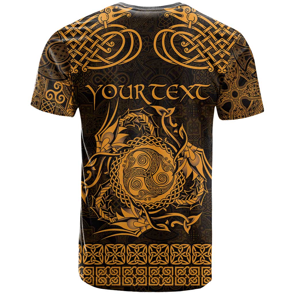 Personalized Montgomeryshire Sir Drefaldwyn T-Shirt Gold Water Triskele Celtic-inspired Graphic Tee