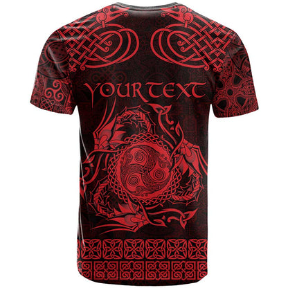 Personalized Montgomeryshire Sir Drefaldwyn T-Shirt Red Water Triskele Celtic-inspired Graphic Tee