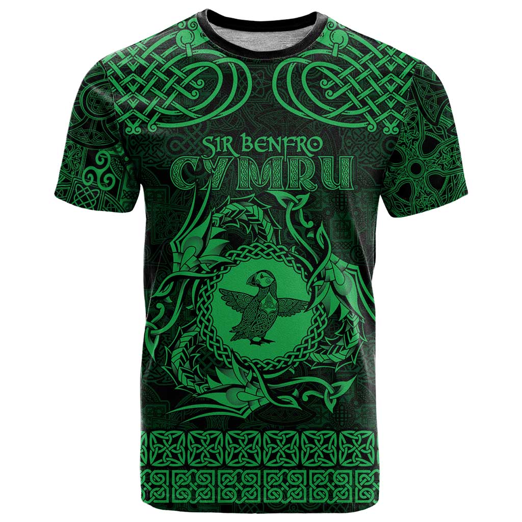 Personalized Pembrokeshire Sir Benfro T-Shirt Green Puffin Celtic-inspired Graphic Tee