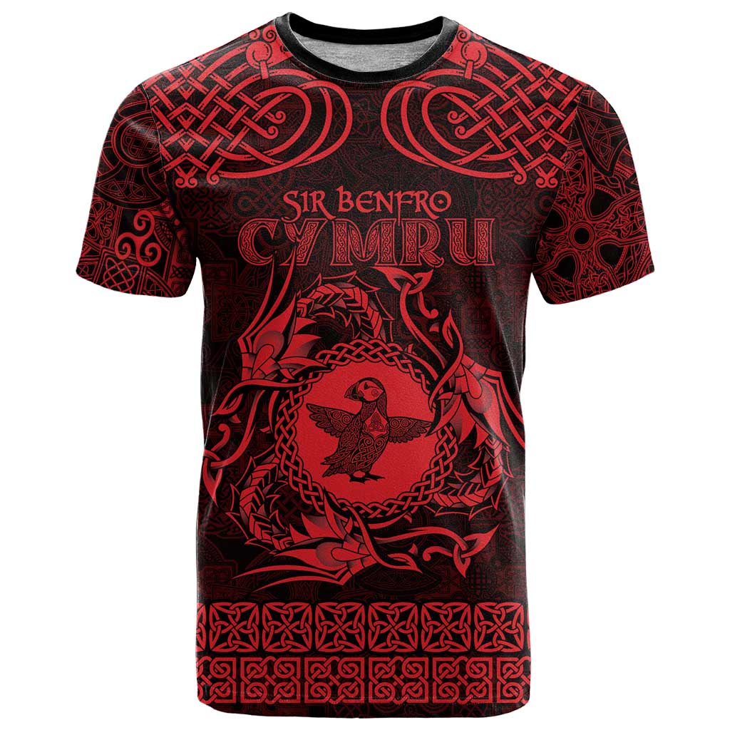 Personalized Pembrokeshire Sir Benfro T-Shirt Red Puffin Celtic-inspired Graphic Tee