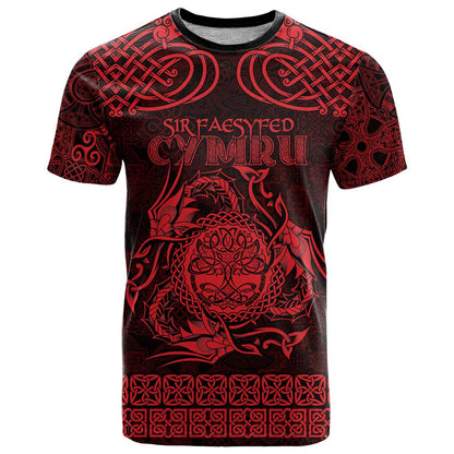 Personalized Radnorshire Sir Faesyfed T-Shirt Red Oak Tree Of Life Celtic-inspired Graphic Tee
