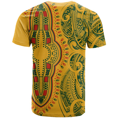 Africa Dashiki T-Shirt African Tribal Art Mixed Polynesian Tattoo Gold Color Unique Graphic Tee