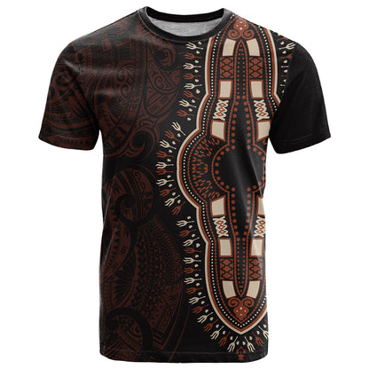 Africa Dashiki T-Shirt African Tribal Art Mixed Polynesian Tattoo Red Color Unique Graphic Tee