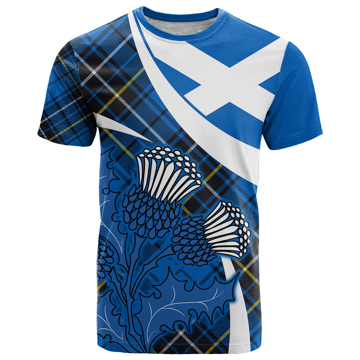 Scottish Thistle Tartan T-Shirt Scottish Alba Flag Style Graphic Tee