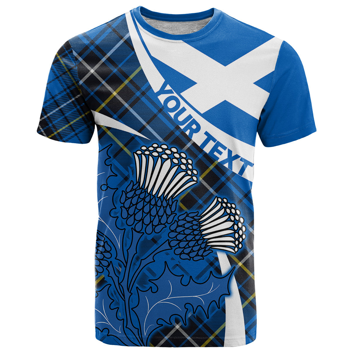 Custom Scottish Thistle Tartan T-Shirt Scottish Alba Flag Style Graphic Tee
